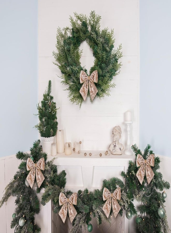 Ftuuo 8pcs Christmas Wreath Bows, Champagne Velvet Bow for Wreath Golden Edged Xmas Crafts Decorative Ornament Bow for Indoor Outdoor Christmas Wedding Holiday Party Decorations,5.5 * 6" - Image 5